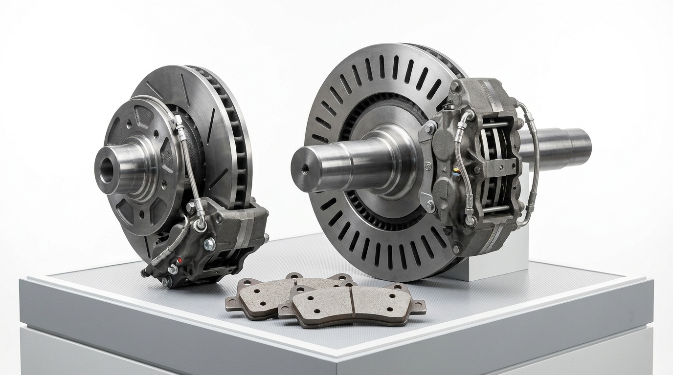 Railway Wheel and Axle Disc Brakes with Calipers and Friction Pads